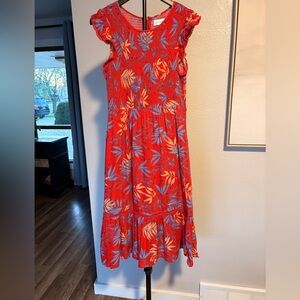Women’s Red Tropical Print Midi Dress